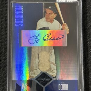 2004 DONRUSS LEAF LIMITED YOGI BERRA MONIKERS AUTO PRISM REFRACTOR GAME-WORN